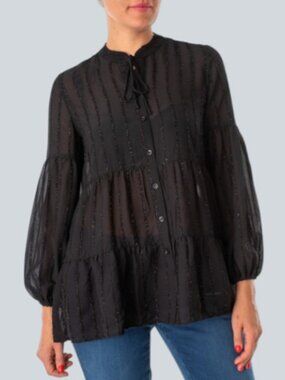 Marc Aurel button up lightweight long sleeve blouse black women's size 38
